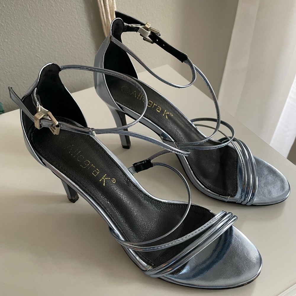 Blue shimmer/glossy heels. Size 9.